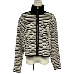 J. CREW Jacquard Sweater Jacket Cardigan in Black Sandstone Antique Sz Medium